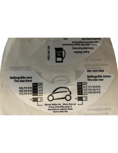 FUEL ADVISORY STICKER SET for Smart ForTwo 450 and Roadster 452 45kw