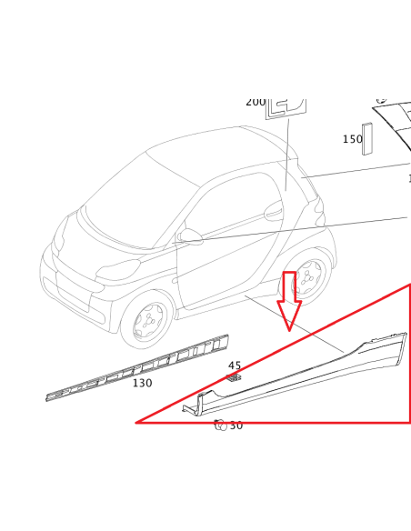 Moldura de faldón lateral izquierdo Smart ForTwo 451 A4516902125 CA7L JACK BLACK