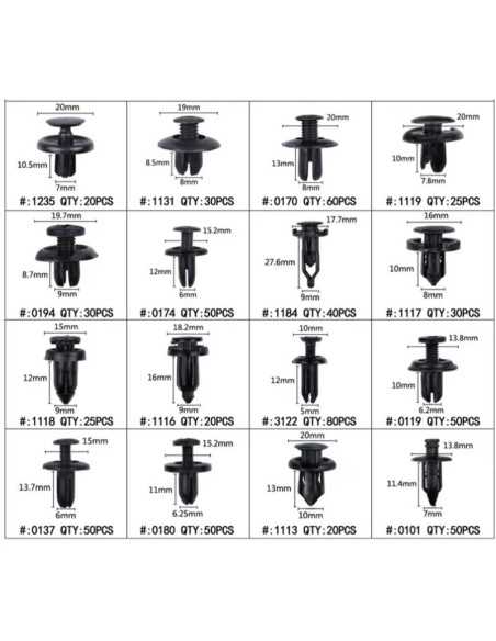 Scatola assortita con clip per auto - 630 pezzi assortiti + utensile Ply