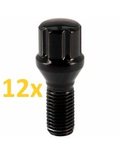 M12 x 1,5 x 24 mm, schwarze 6-Keil-Radschrauben, 12er-Set für Smart Roadster- und ForTwo-Modelle