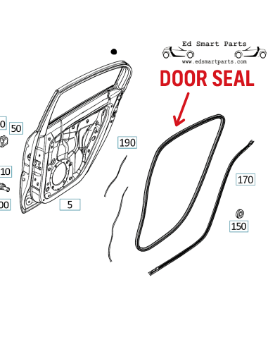 smart forfour 453, rear door gasket, seal, left door, right door, door seal