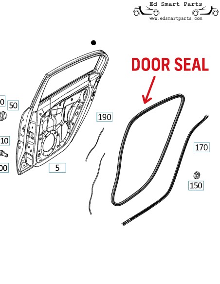 Smart Forfour 453, junta de puerta trasera, sello, puerta izquierda, puerta derecha, sello de puerta