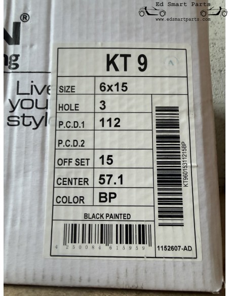 set of 4 Keskin KT9 Smartie 6Jx15 ET15 3x112 Black Painted