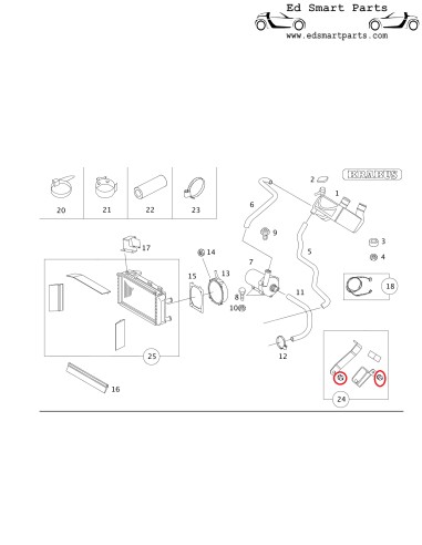 Kit de montage pour refroidisseur d'air de suralimentation pour la Smart Brabus Roadster 452