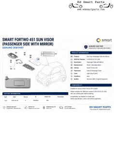 Parasol del lado del pasajero con espejo para Smart Fortwo 451 – A4518100210C24A – Pieza original OEM