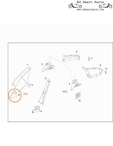 nuova Smart Roadster 452 copertura vano piedi lato sinistro o destro