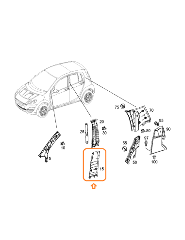 Smart Forfour 454 cover B pillar cowling left or right