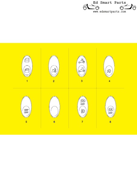 Interruptor de botão interno do Smart Roadster 452 para vidros, faróis de neblina etc.