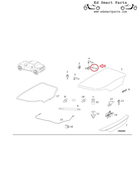Nova dobradiça genuína Smart Roadster 452 Notch Seal tampa traseira