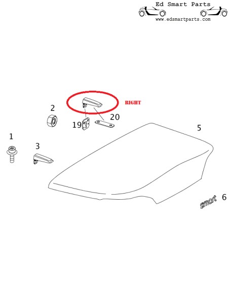 Bisagra de muesca para tapa trasera izquierda o derecha SMART Roadster 452 original nueva