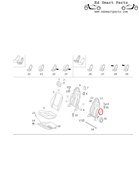 Tampa de liberação da alça do assento para smart roadster e fortwo 450 seat