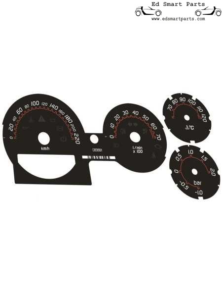 Juego completo de placas de velocímetro para Smart Roadster, estilo Brabus, 220 KM/HORA