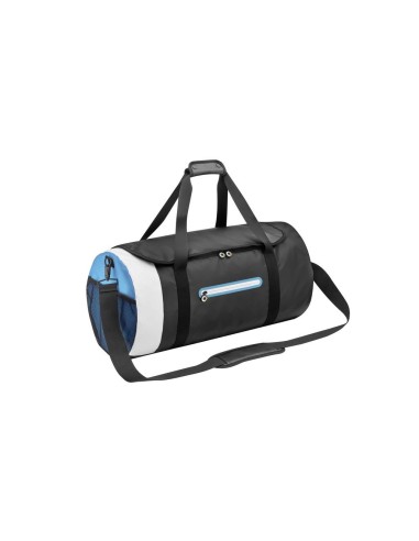 Holdall, smart travel bag black / white / cyan blue, polyester