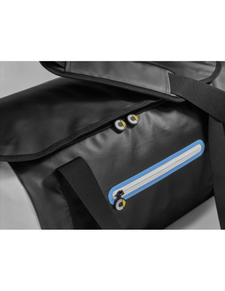 Holdall, smart travel bag black / white / cyan blue, polyester