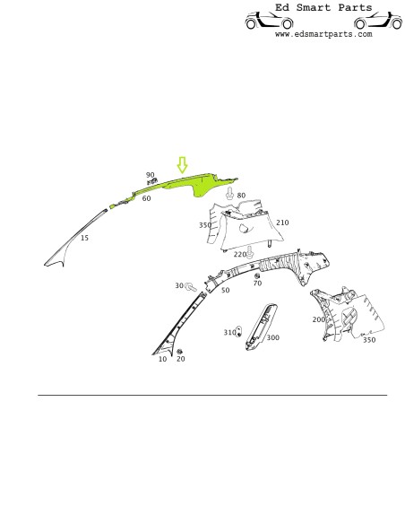nouveau Smart ForTwo 451Garniture de rail de toit côté gauche ou droit