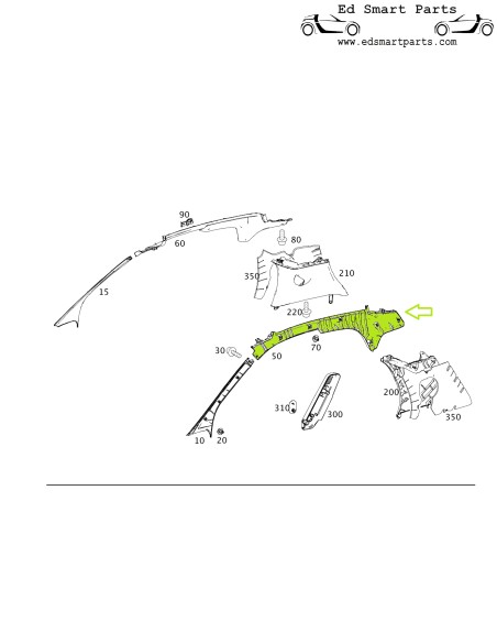 novo Smart ForTwo 451Trim trilho de teto lado esquerdo ou direito