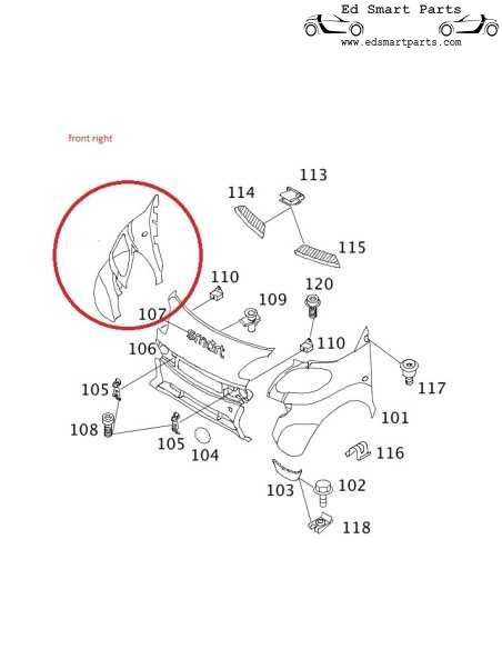 Guardabarros delantero o trasero izquierdo o derecho Smart ForTwo 450 cabrio sin pintar